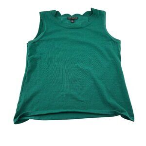 Cable & Gauge Women's Green Sleeveless Top Medium Scalloped neckline Sweater